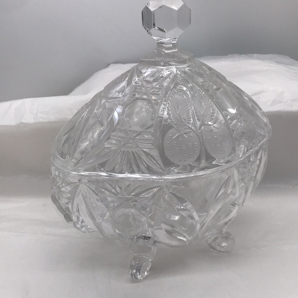 Vintage Cut Glass, Crystal Clear, Candy Footed Bowl With Lid - Picture 2 of 9